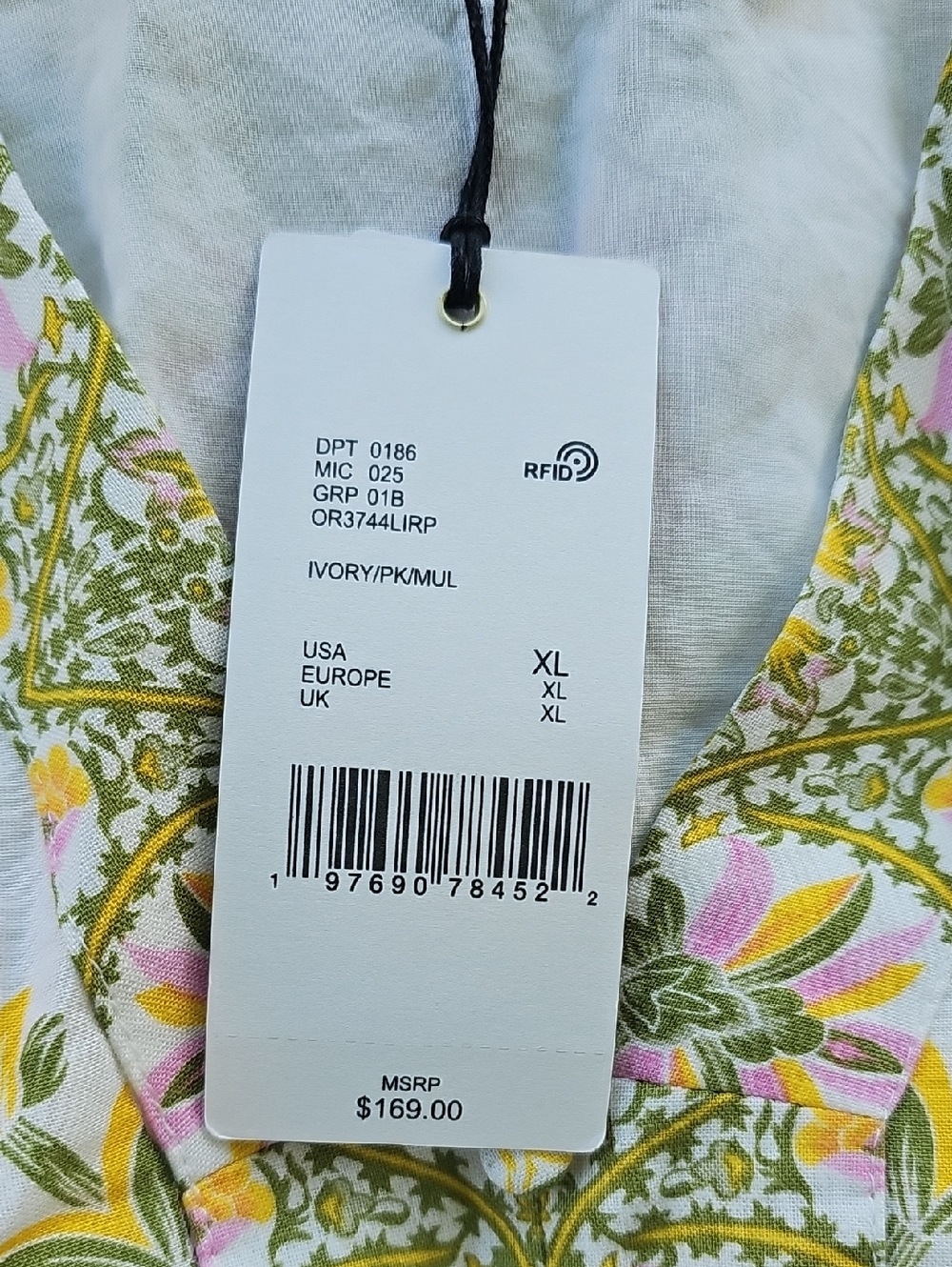 Ivory Floral Maxi Dress with Pink & Green Accents - Picture 7 of 7